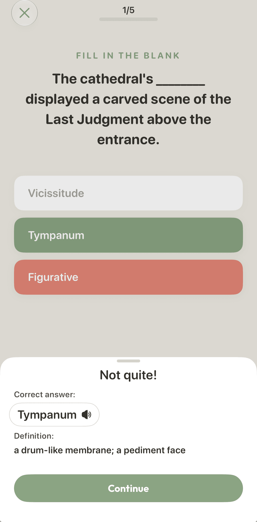 Practice quiz — fill in the blank with instant feedback and the correct answer explained