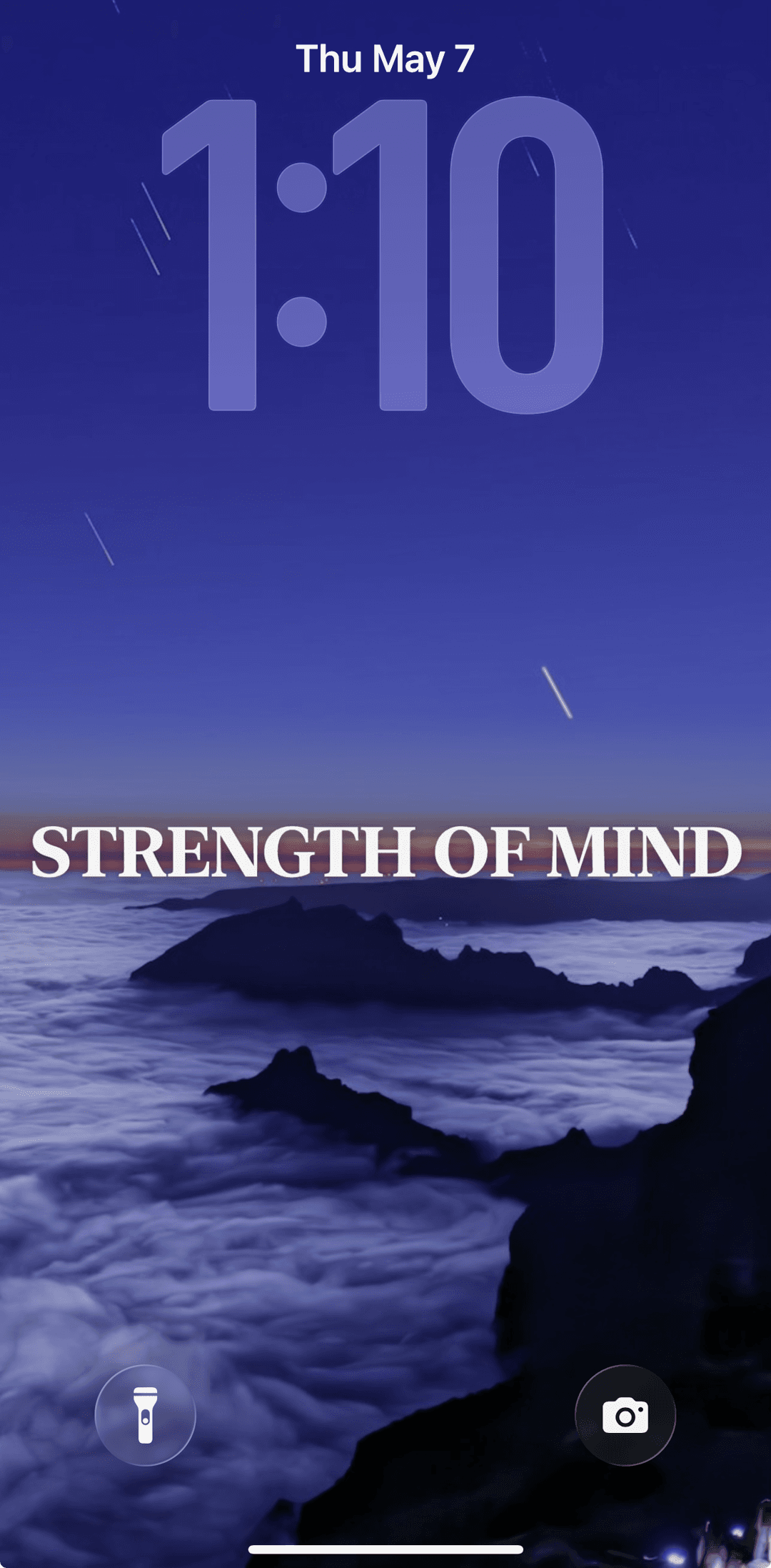 Lock-screen wallpaper — Strength of Mind over a sea of clouds